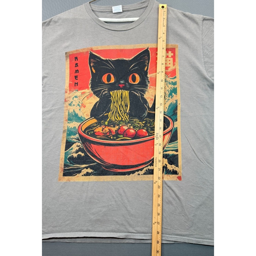Port & Company Black Cat Ramen Graphic T Shirt Grey Anime Japanese Wave Mens 2XL - Picture 7 of 11
